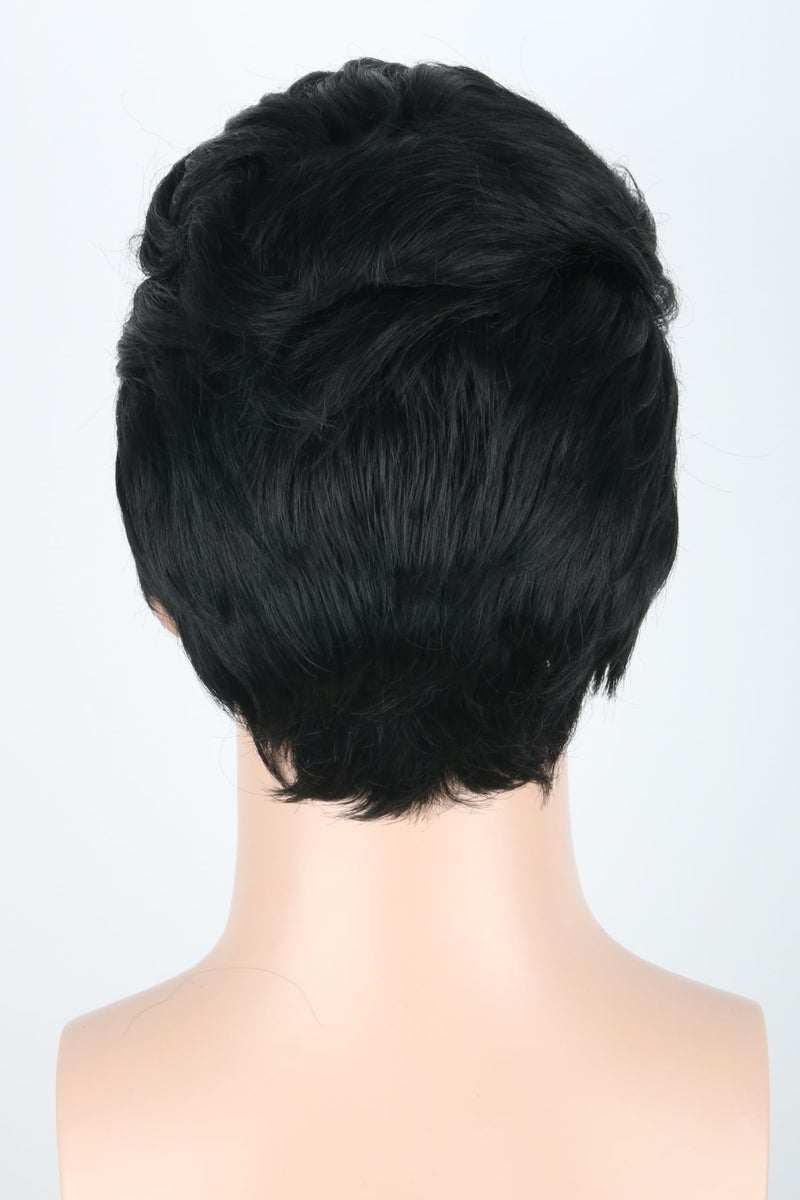 LeMarnia Men's Costume Wig Black Short Disco Wig 50s Rock Singer Wigs for Halloween Party Cosplay - Image 4
